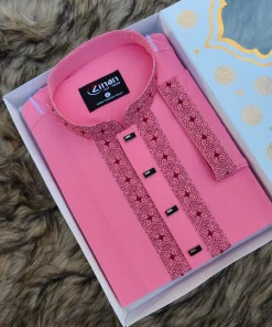 Zafran Fabric Premium Embroidery Panjabi (Pink)