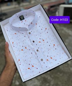 এইচপি ধুতি কটন কাপড়ের গোল্ডেন পাতা প্রিন্ট পাঞ্জাবি।