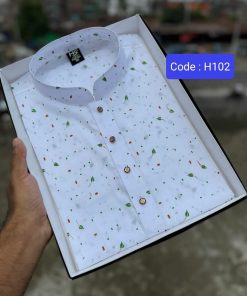 এইচপি ধুতি কটন কাপড়ের সবুজ পাতা প্রিন্ট পাঞ্জাবি।