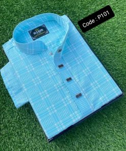 কটন  কাপড়ের পেস্ট কালার বক্স প্রিন্ট পাঞ্জাবি।