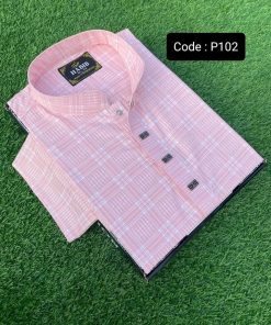 কটন  কাপড়ের পিঙ্ক কালার বক্স প্রিন্ট পাঞ্জাবি।