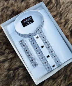 Zafran Fabric Premium Embroidery Panjabi (White)